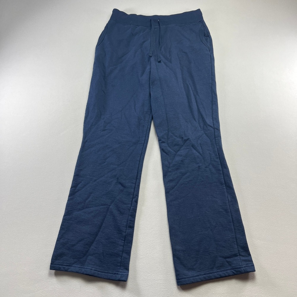 Gildan Sweatpants Womens Medium Navy Cotton Fleece Lined Drawstring Athleisure